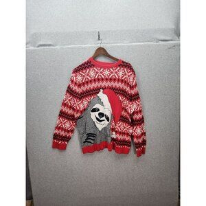 Alex Stevens Holiday Sloth Sweater L Unisex Festive Red & White 100% Cotton